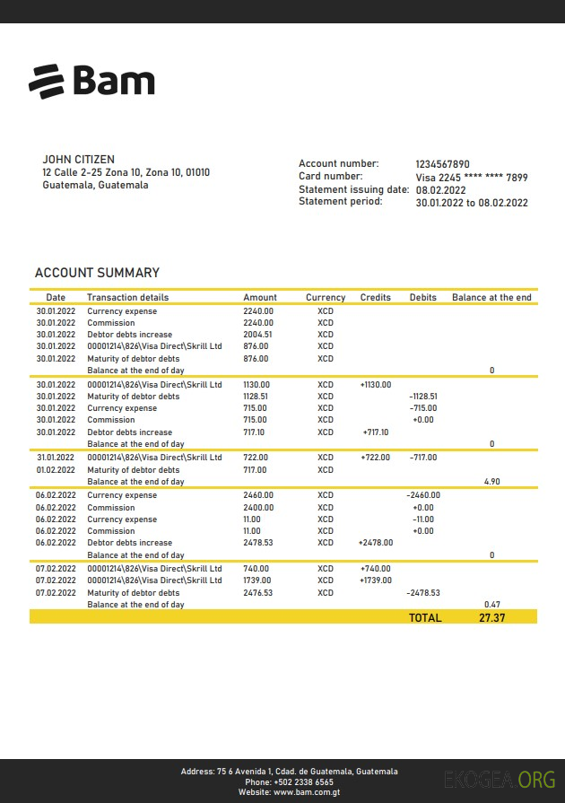 Relevé de la Banque Agromercantil du Guatemala